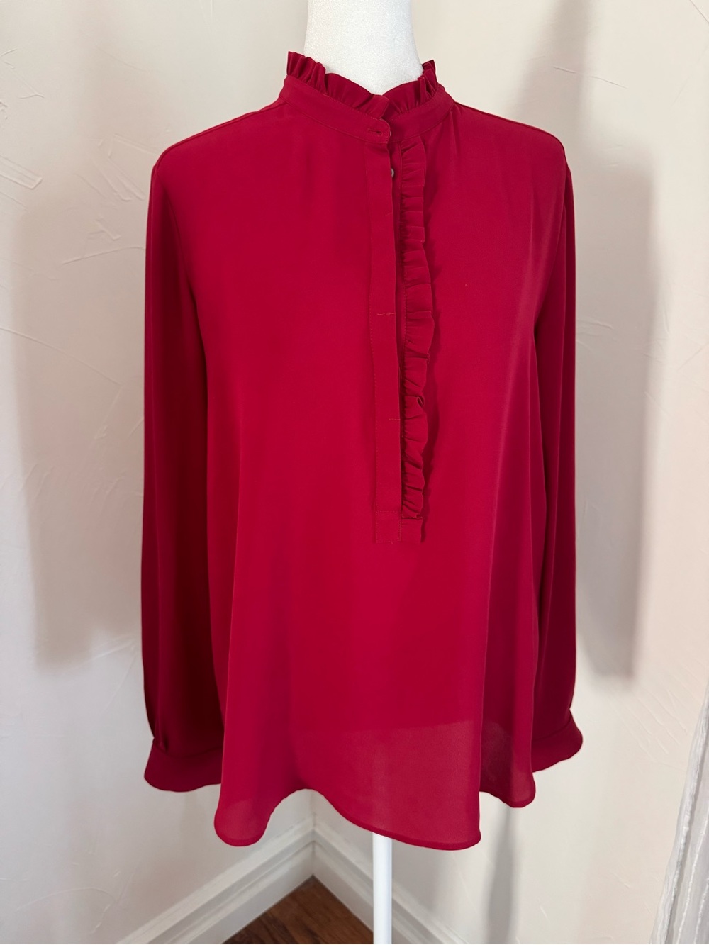 Cranberry Ruffle Front Blouse